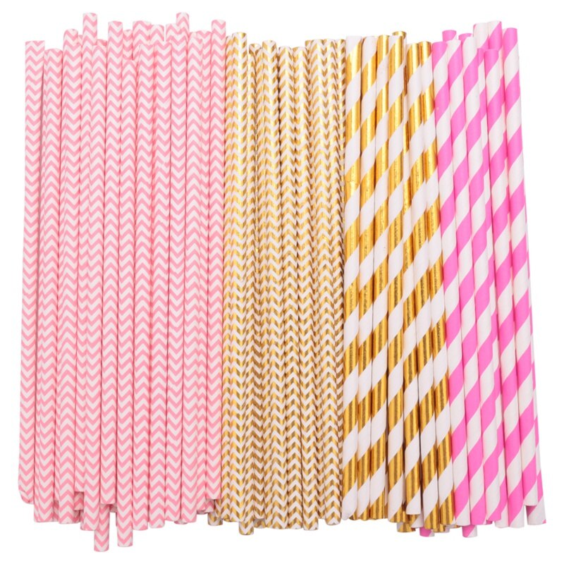Biodegradable Paper Straws, 100 Pink For Party Supplies, Birthday, Wedding, Bridal/Baby Shower Decorations And Holid